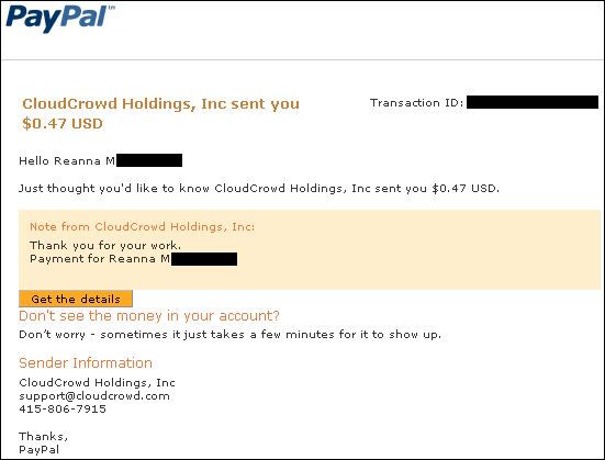 proof of payment, cloudcrowd, make money on facebook