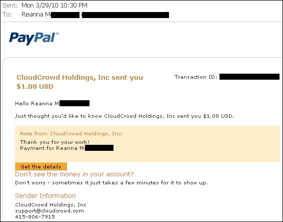 payment from cloudcrowd, facebook, make money online