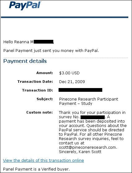 pinecone research survey, payment