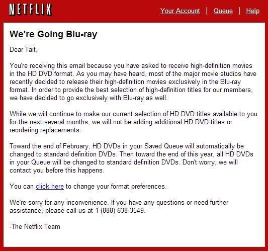 Netflix Discontinues HD-DVD acquisitions