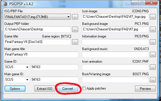 15. Wait until the process finishes. You should now have a new folder containing your EBOOT.PBP on your selected output PBP directory.