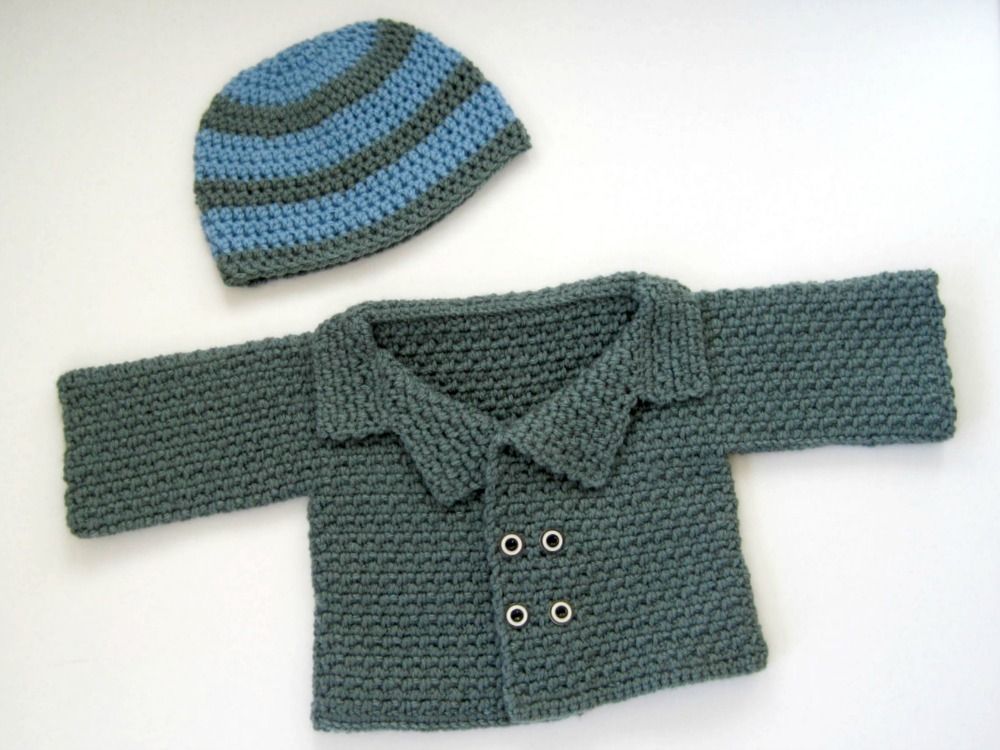 Crochet Striped Baby Boy Hat and Peacoat: free crochet patterns | She's Got the Notion