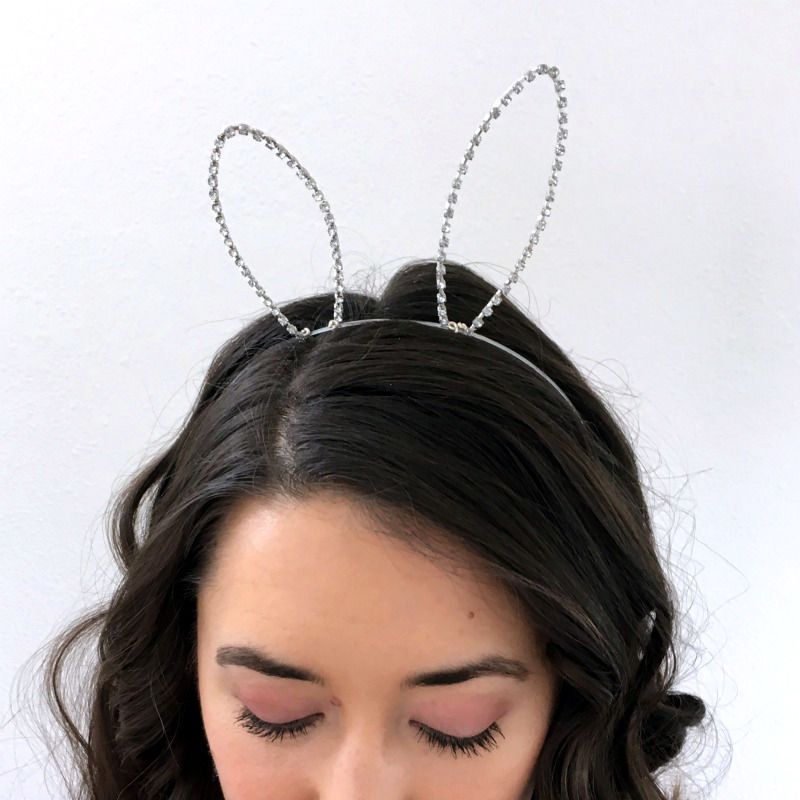 DIY Rhinestone Bunny Ears: make your own rabbit ears out of wire, a metal headband, and rhinestone chain. Perfect for Easter craft! | She's Got the Notion