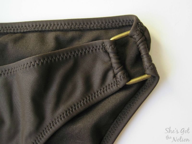 Easy Bikini Refashion: sew metal rings to bikini bottoms to update the look and fit. Great fix for bikinis that are too big | She's Got the Notion