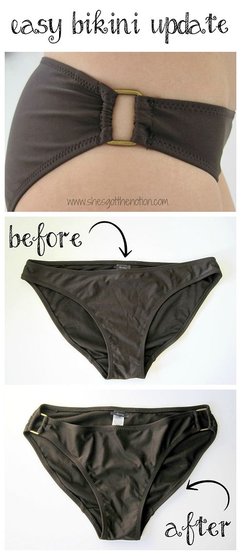 Easy Bikini Refashion: sew metal rings to bikini bottoms to update the look and fit. Great fix for bikinis that are too big | She's Got the Notion