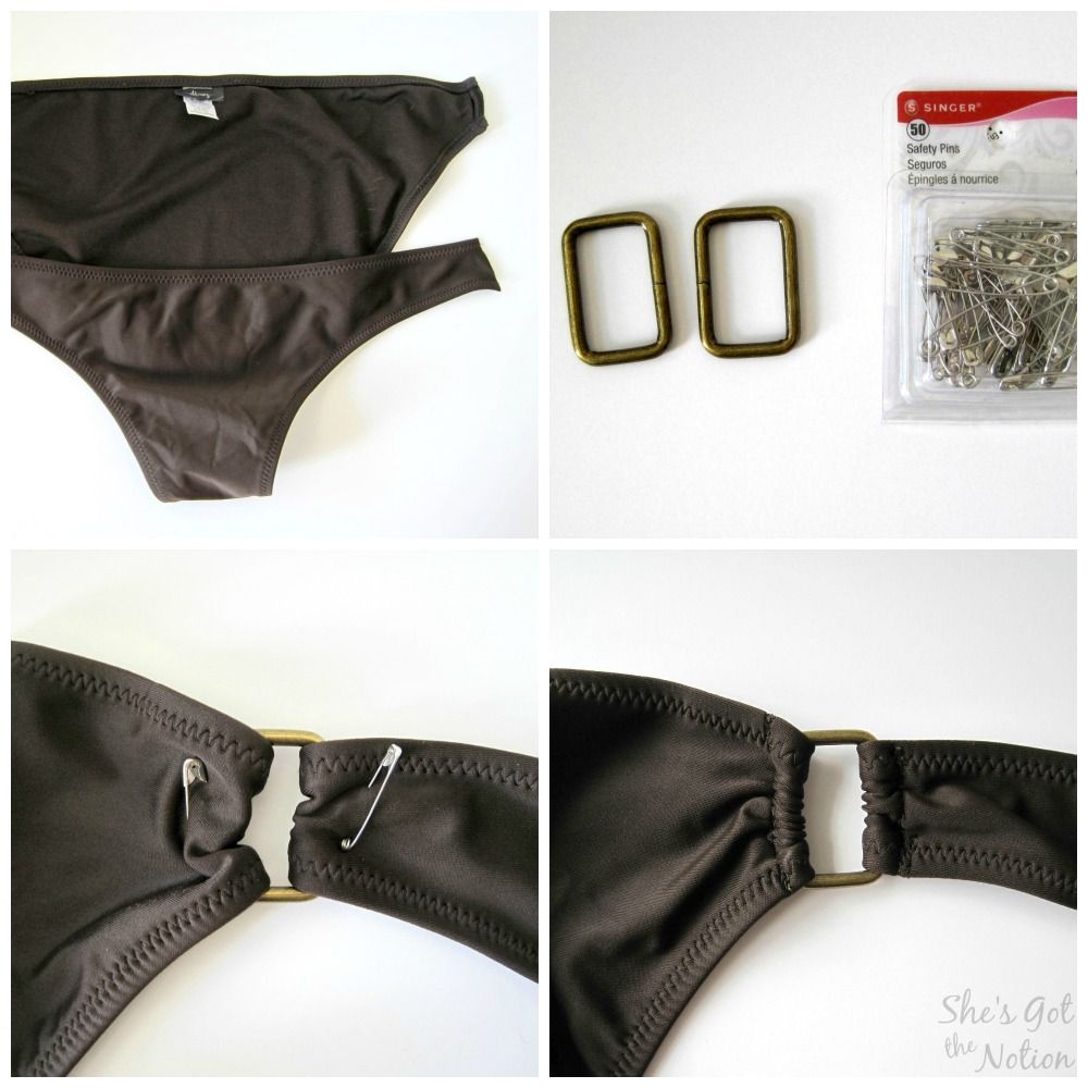 Tutorial on how to sew metal rings to a bikini bottom | She's Got the Notion