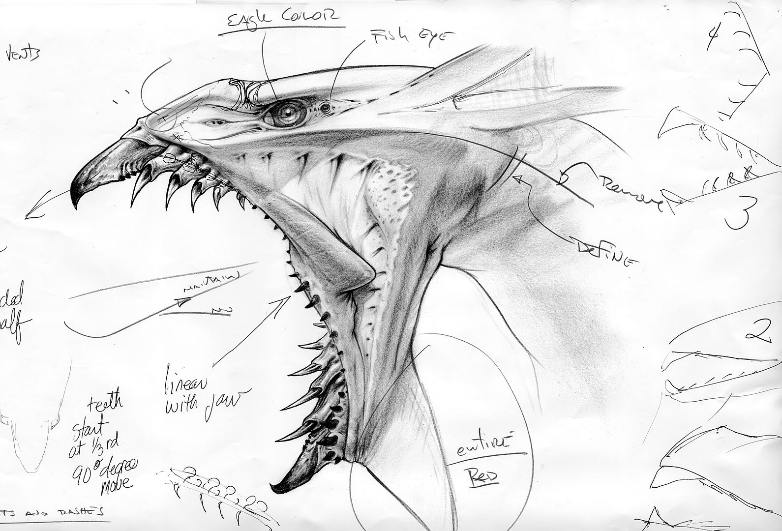 Early concept drawing of the Banshee bird, meant to employ biomechanical form and function.