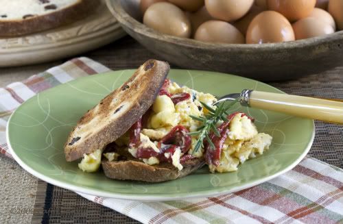 This rustic Italian dish a mixture of creamy scrambled eggs with sauteed 