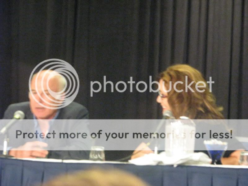 Mary McDonnell and Michael Hogan contemplating audience questions during their panel at Dragon*Con 2009.