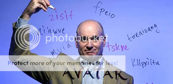Dr. Paul Frommer, surrounded by Naavi words he created for Avatar. Photo ©2009 Los Angeles Times.
